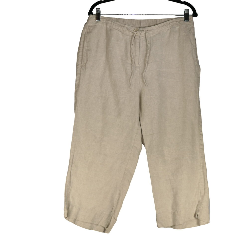 Kim by Kim Rogers Oatmeal Capri Pants Womens Size 12 100% Linen Pockets